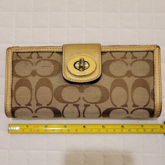 Coach Handbags - VTG Coach Signature‎ C Turnlock Envelope Wallet Khaki Brown Canvas Gold Trim Hot
